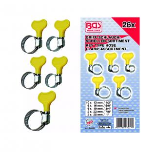 Spony hadicové ručné, Ø 13 - 25 / 1/2  - 1 , 26 dielov, BGS 80859 (Handle Hose Clamps Assortment | 26 pcs. (BGS 80859))
