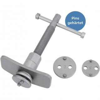 Stlačovák brzdových piestov, vr. 2 adaptérov, tvrdené, s vonkajším 6-hran, pre VW, Audi, atď. REPTOOLS 117917A (Brake Piston Reset Tool, incl. 2 Adapters, Hardened, with External 6-point, for VW, Audi, etc. (REPTOOLS 117917A))