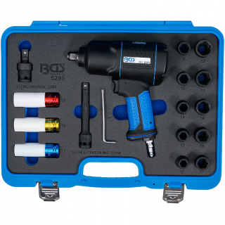 Uťahovák pneumatický úderový a hlavice tvrdené, 1/2 , 1200 Nm, 16 dielov, BGS 5295 (Air Impact Wrench and Impact Socket Set | 12.5 mm (1/2 ) | 1200 Nm | 16 pcs. (BGS 5295))