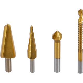 Vrtáky multi, HSS-G, potiahnuté titánom, 4 diely, BGS 50794 (Multi-Drill-Set | HSS-G | titanium coated | 4 pcs. (BGS 50794))