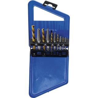Vyťahováky skrutiek / ľavotočivé vrtáky, HSS, nitrid titánu, 2 - 7,5 mm, 10 dielov, BGS 6780 (Screw Extractor &amp; Left Cutting Drill Set | HSS | titanium nitrated | 2 - 7.5 mm | 10 pcs. (BGS 6780))