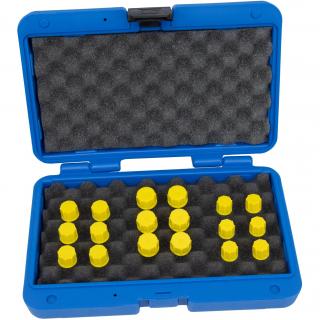 Zátky tesniace, univerzálne, pre vstrekovacie trysky, vedenia a vstrekovače, M12, M14 a M16, univerzálne, 18 dielov, STAHLMAXX 123197 (Sealing Plug Set, for Injection Nozzles, Lines and Injectors, M12, M14 and M16, Universal, 18 pcs. (STAHLMAXX 123197))