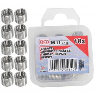 Závitové vložky náhradné, M11 x 1,5 mm, 10 dielov, BGS 9436-1 (Replacement Thread Inserts | M11 x 1.5 mm | 10 pcs. (BGS 9436-1))