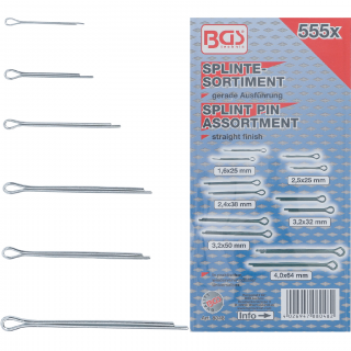 Závlačky, Ø 1,6 - 4,0 mm, 555 dielov, BGS 8048 (Splint Pin Assortment | Ø 1.6 - 4.0 mm | 555 pcs. (BGS 8048))