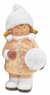 Dievčatko so snehovou guľou, 1 LED, keramika, 14x13x25 cm