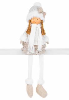 Dievčatko v bielej čiapke s dlhými nohami, bielo-zlaté, látkové, 15x10x45 cm