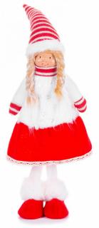 Dievčatko v šatách, látkové, červeno-biele, 17x13x48 cm