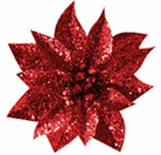 GlitterPoinsettia, so štipcom, červený, veľkosť kvetu: 9 cm, 6 ks