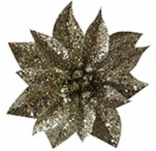 GlitterPoinsettia, so štipcom, šampaň, veľkosť kvetu: 9 cm