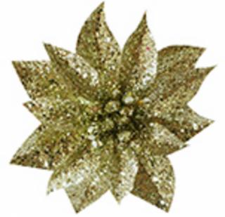 GlitterPoinsettia, so štipcom, zlatý, veľkosť kvetu: 9 cm, 6 ks