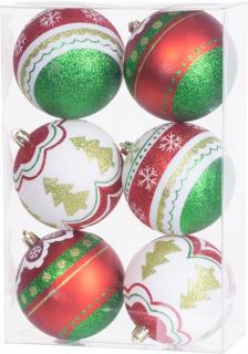 Gule Vianoce, 6 ks, červeno - zelené, s dekoráciou, na vianočný stromček, 8 cm