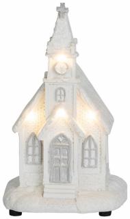 Kostol biely, 4 LED teplá biela, 2xAAA, interiér, 10x9x17 cm, sellbox 12 ks