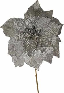 Kvet Poinssetia, strieborná, stonka, bal. 6 ks