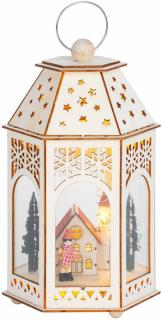 Lampáš Drevená dedinka, 9 LED, teplá biela, 16,5x14x30 cm