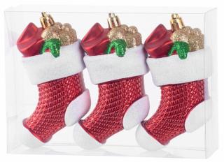 Ozdoba Vianoce, sada, 3 ks, 11 cm, ponožky, červené, na vianočný stromček