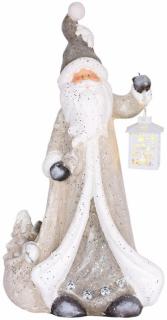 Santa s lampášom, 1 LED, 2xAAA, keramika, 34x21x65 cm