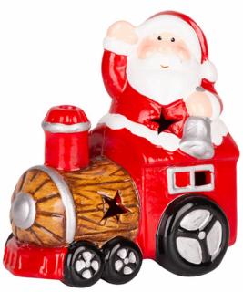 Santa s vláčikom, LED, terakota, 10,3x6,3x10,7 cm