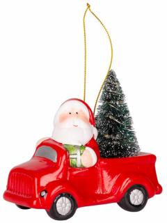 Santa v aute, LED, terakota, 12,5x6x11,8 cm