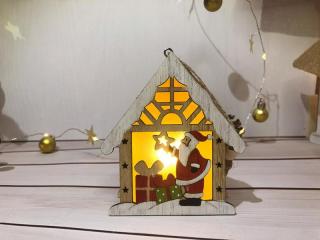 Santa v domčeku, LED, závesná, 9x3x10,4 cm