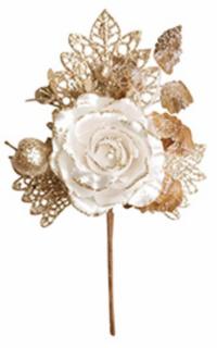 Vetvička s ružou, krémová, 25,5 cm, bal. 6 ks