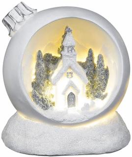 Vianočná guľa, LED teplá biela, polyresin, 2xAAA, interiér
