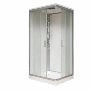 Sprchový box, štvorcový, 80cm, satin ALU, sklo Point, zadne steny biele, liatá vanička, so strieškou