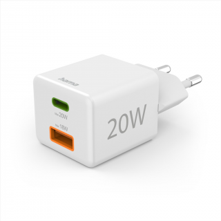 HAMA 201991  rýchla USB nabíjačka USB-C + USB-A, PD QC, 20 W