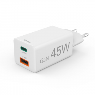 HAMA 201993  rýchla USB nabíjačka GaN USB-C + USB-A, PD QC, 45 W