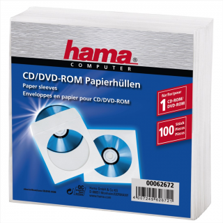 HAMA 62672  ochranný obal na CD DVD, 100 ks bal, biely, balenie PE fólie - NÁHRA