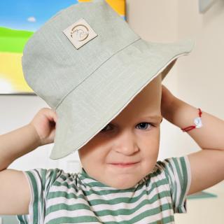 Ľanový obojstranný klobúk - béžová/mentolová Veľkosť klobúka (s výšivkou alebo bez): 1-2 roky s menom
