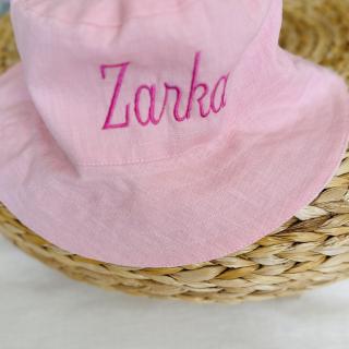 Ľanový obojstranný klobúk - béžová/ružová Veľkosť klobúka (s výšivkou alebo bez): 1-2 roky s menom