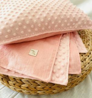 Minky-ľanový set (vankúš+deka) - Baby Pink Produkt s menom alebo bez?: Set s menom (na deke)