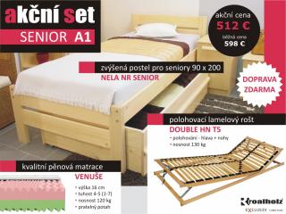 akčný set SENIOR A1 senior posteľ s roštom a matracom (akčný set senior - zvýšená posteľ + polohovací rošt + matrac)