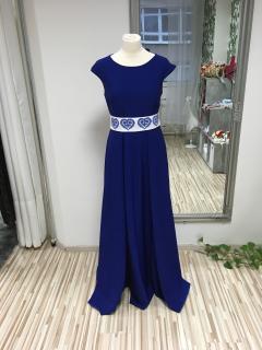 Modré šaty s folklórnym opaskom veľ.: 38