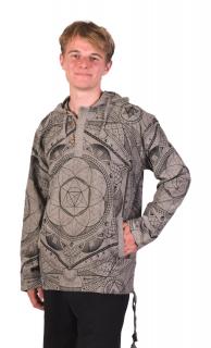 Sanu Babu Anorak - Mikina s kapucňou na tri gombíky bez podšívky, šedá, potlač a vrecká XXL