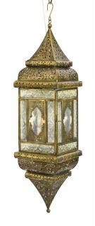 Sanu Babu Arabská lampa, biela, mosadzná patina, sklo, ručné práce, 13x13x50cm