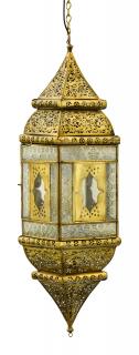 Sanu Babu Arabská lampa, mosadzná patina, sklo, ručné práce, 17x17x63cm