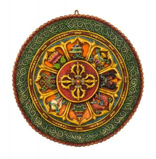 Sanu Babu Astamangal mandala, ručne maľovaná, živica, priemer 60cm