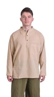 Sanu Babu Béžová pánska košeľa-kurta s dlhým rukávom a vreckom L