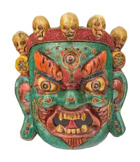 Sanu Babu Bhairab, drevená maska, ručne maľovaná, zdobená polodrahokamami, 19x20cm