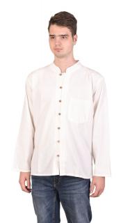 Sanu Babu Biela pánska košeľa-kurta s dlhým rukávom a vreckom, celorozopínacia M