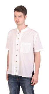 Sanu Babu Biela pánska košeľa-kurta s krátkym rukávom a vreckom, celorozopínacia L