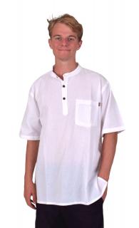 Sanu Babu Biela pánska košeľa-kurta s krátkym rukávom a vreckom XL