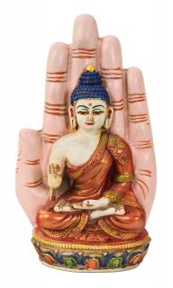 Sanu Babu Budha Amoghasiddhi v dlani, ručne maľovaný, živica, 23cm