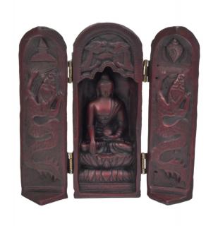 Sanu Babu Budha, cestovný oltár, červeno hnedý, živica, 21cm