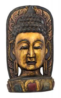 Sanu Babu Budha, drevená maska, ručne vyrezávaná, 44x16x80cm