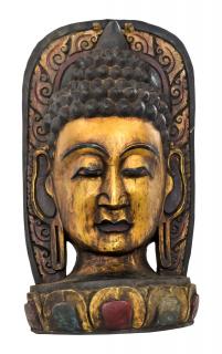 Sanu Babu Budha, drevená maska, ručne vyrezávaná, 44x16x80cm