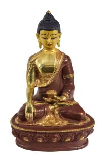 Sanu Babu Budha Šakjamúni, mosadzná pozlátená soška, 13x10x20cm