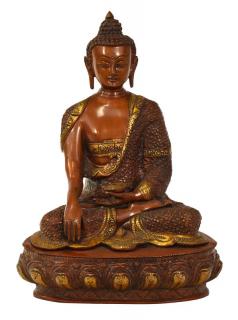 Sanu Babu Budha Šakjamúni, mosadzná soška, medená patina, 30x23x39cm