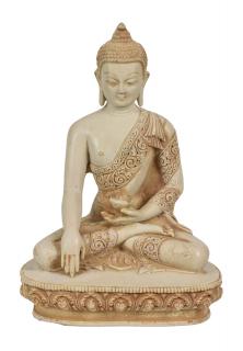 Sanu Babu Budha Šakjamúni, ručne vyrezávaný, svetlý, živica, 23cm